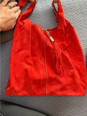 Italian Red Suede Tassel and leather strap Shoulder Bag Creazioni Maurizio